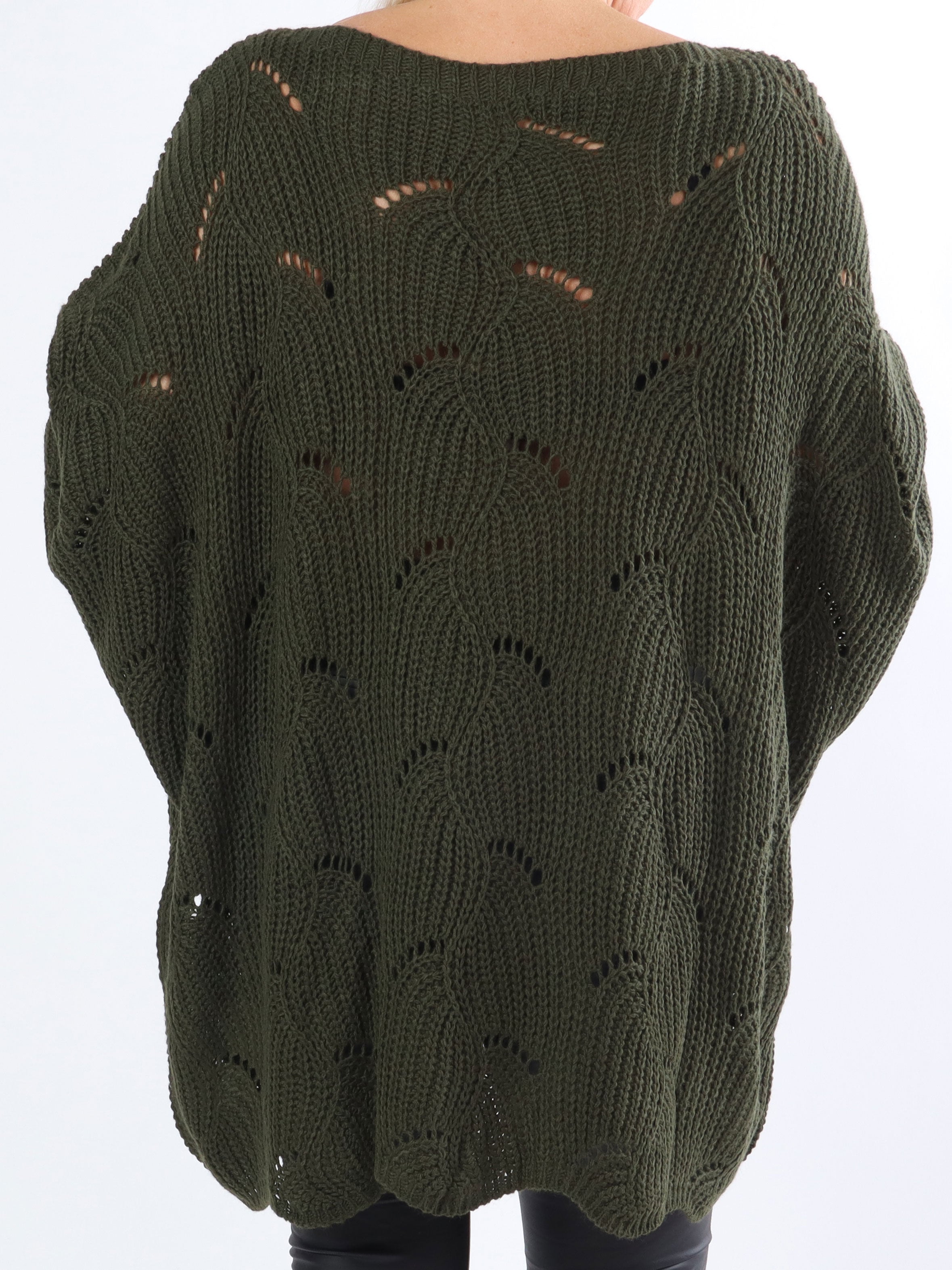 Manja - Plus size stickad med hålmönster - Black